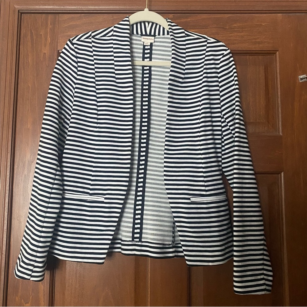 Merona Black and White Stripe Collarless Blazer
